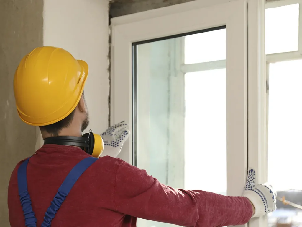 Instalador de ventanas en Castellón realizando la instalación de una ventana de PVC en una vivienda.